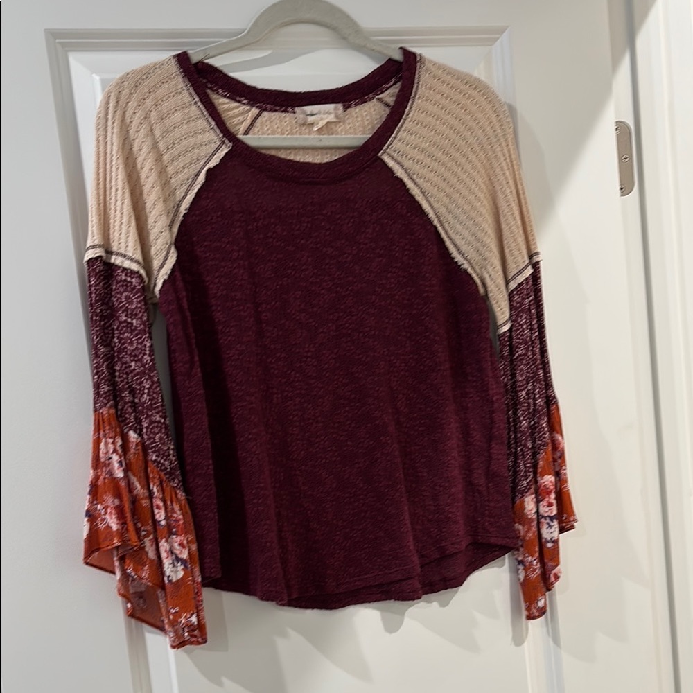 Altar’d State Red Asymmetrical Bell Sleeve Blouse